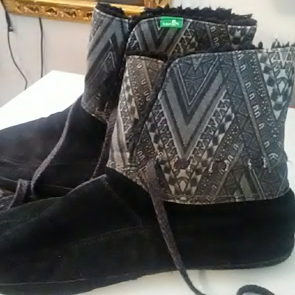 Sanuk Soulshine Chill Black Ankle Boot Moccasins